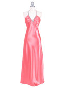 7072 Coral Satin Evening Dress with Rhinestone Strap, Coral
