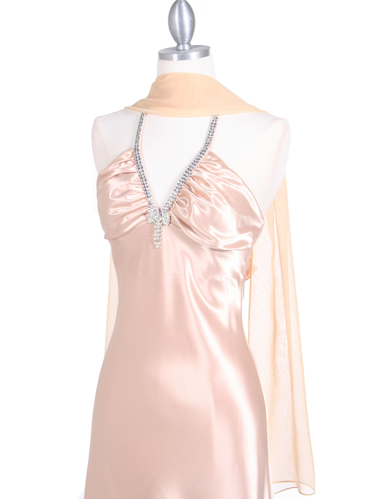 Gold Satin Evening Dress with Rhinestone Strap | Sung Boutique L.A.