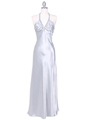 7072 Silver Satin Evening Dress with Rhinestone Strap - Silver, Front View Thumbnail