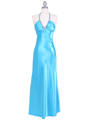 7072 Turquoise Satin Evening Dress with Rhinestone Strap - Turquoise, Front View Thumbnail