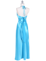 7072 Turquoise Satin Evening Dress with Rhinestone Strap - Turquoise, Back View Thumbnail