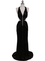 7077 Black Satin Halter Evening Dress - Black, Front View Thumbnail