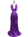 7077 Purple Satin Halter Evening Dress - Purple, Front View Thumbnail
