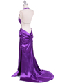 7077 Purple Satin Halter Evening Dress - Purple, Back View Thumbnail