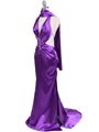 7077 Purple Satin Halter Evening Dress - Purple, Alt View Thumbnail