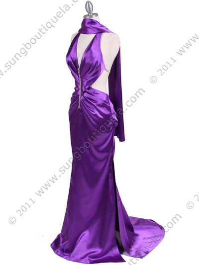 7077 Purple Satin Halter Evening Dress - Purple, Alt View Medium