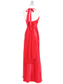 7085 Red Pleated Top Evening Dress - Red, Back View Thumbnail