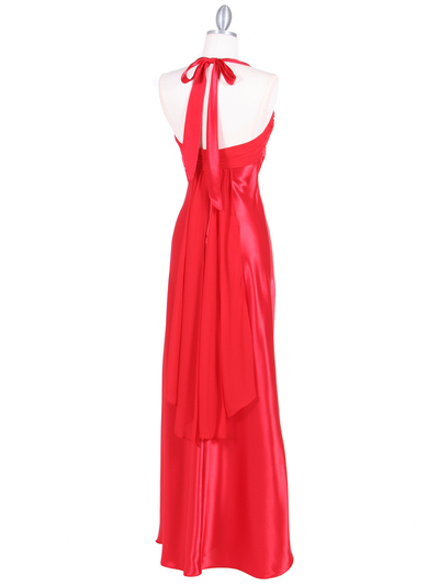 7085 Red Pleated Top Evening Dress - Red, Back View Medium