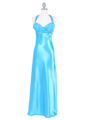 7085 Turquoise Pleated Top Evening Dress - Turquoise, Front View Thumbnail