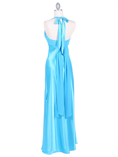 7085 Turquoise Pleated Top Evening Dress - Turquoise, Back View Medium