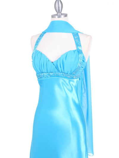 7085 Turquoise Pleated Top Evening Dress - Turquoise, Alt View Medium