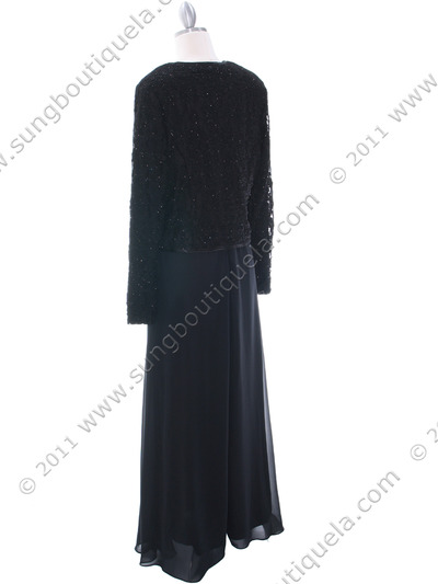 708 Black Lace Glitter Two Piece Mother of The Bride Dress - Black, Back View Medium