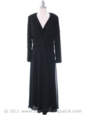 708 Black Lace Glitter Two Piece Mother of The Bride Dress, Black