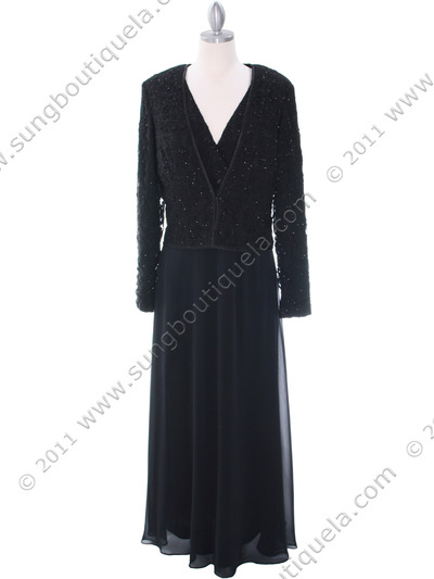 708 Black Lace Glitter Two Piece Mother of The Bride Dress - Black, Front View Medium
