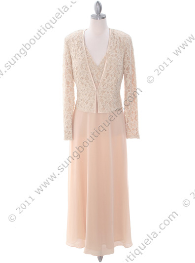 708 Gold Lace Glitter Two Piece Mother of The Bride Dress - Gold, Front View Medium