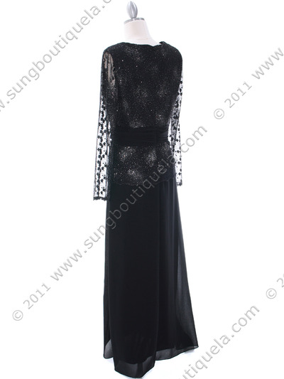 709 Black Long Sleeve Mother of The Bride Dress - Black, Back View Medium