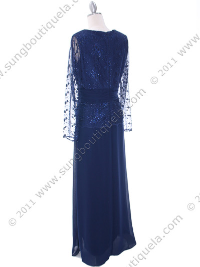 709 Navy Long Sleeve Mother of The Bride Dress - Navy, Back View Medium