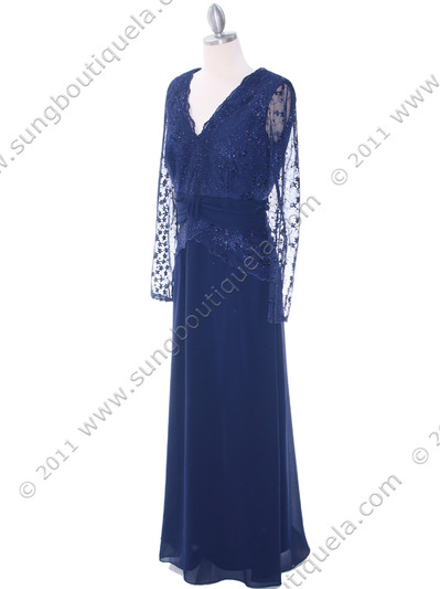 709 Navy Long Sleeve Mother of The Bride Dress - Navy, Alt View Medium