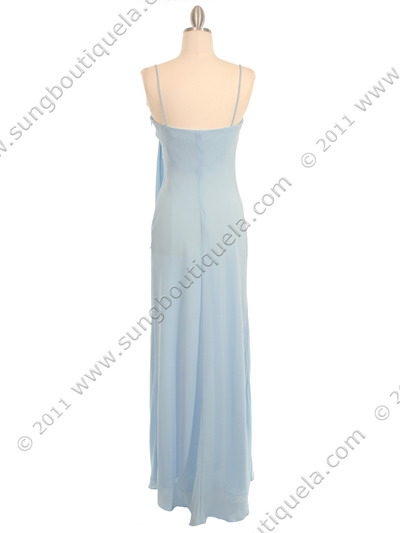 070 Baby Blue Chiffon Wrap Dress - Baby Blue, Back View Medium