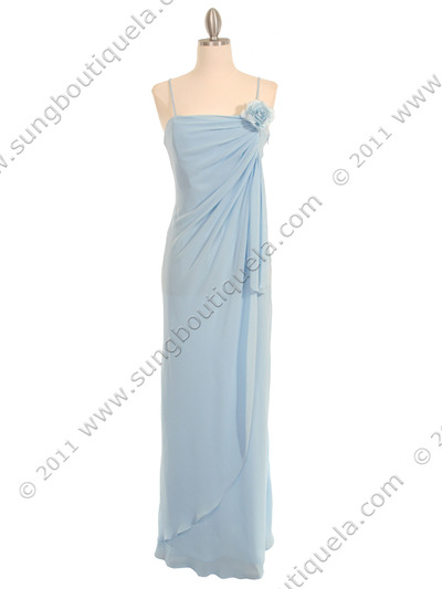 070 Baby Blue Chiffon Wrap Dress - Baby Blue, Front View Medium