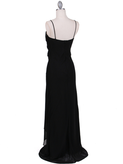 7107 Black Chiffon Evening Dress - Black, Back View Medium