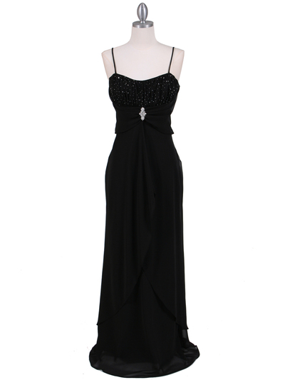 7107 Black Chiffon Evening Dress - Black, Front View Medium