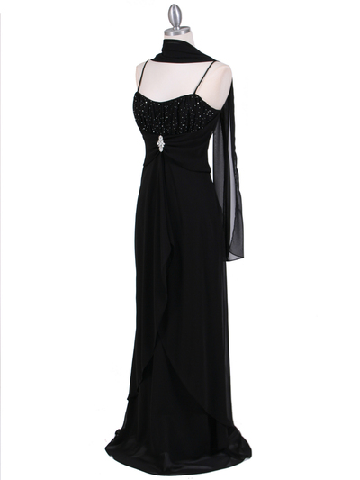 7107 Black Chiffon Evening Dress - Black, Alt View Medium