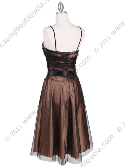 7109 Black/Gold Glitter Tea Length Dress - Black Gold, Back View Medium