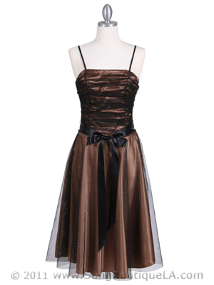 7109 Black/Gold Glitter Tea Length Dress, Black Gold