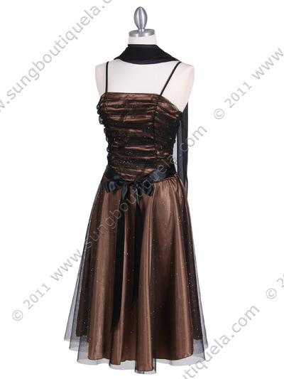 7109 Black/Gold Glitter Tea Length Dress - Black Gold, Alt View Medium