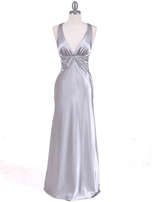 7120 Silver Satin Evening Dress, Silver