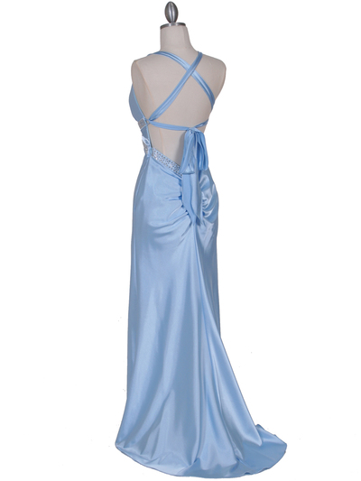 7120 Baby Blue Satin Evening Dress - Baby Blue, Back View Medium