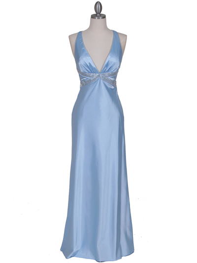 7120 Baby Blue Satin Evening Dress - Baby Blue, Front View Medium