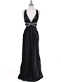 7120 Black Satin Evening Dress - Black, Front View Thumbnail