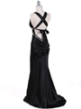 7120 Black Satin Evening Dress - Black, Back View Thumbnail