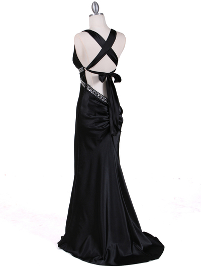 7120 Black Satin Evening Dress - Black, Back View Medium