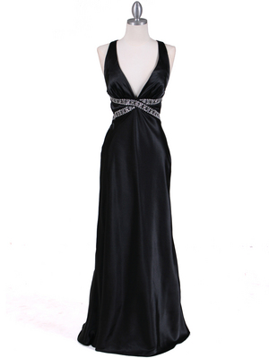7120 Black Satin Evening Dress, Black