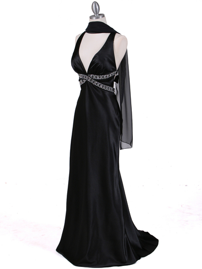 7120 Black Satin Evening Dress - Black, Alt View Medium