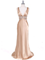 7120 Gold Satin Evening Dress - Gold, Front View Thumbnail