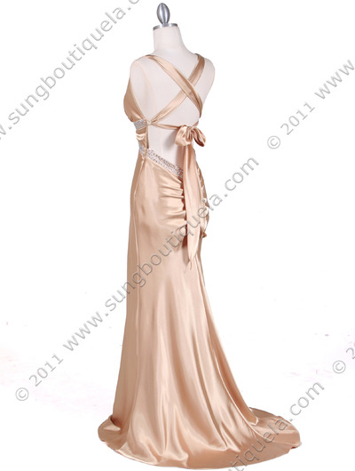 7120 Gold Satin Evening Dress - Gold, Back View Medium