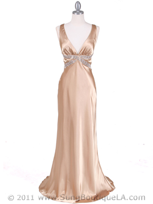 7120 Gold Satin Evening Dress, Gold