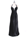 7121 Black Satin Evening Gown - Black, Front View Thumbnail