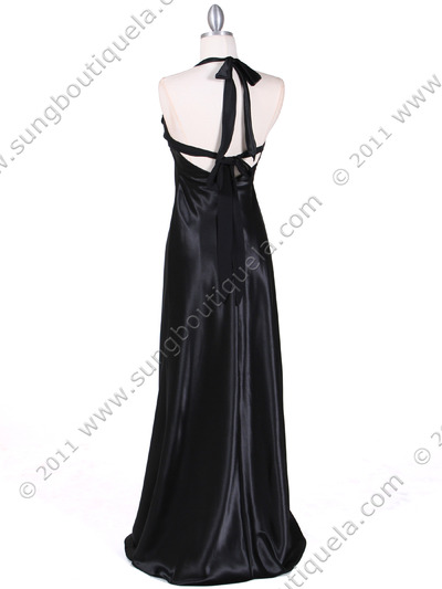 7121 Black Satin Evening Gown - Black, Back View Medium