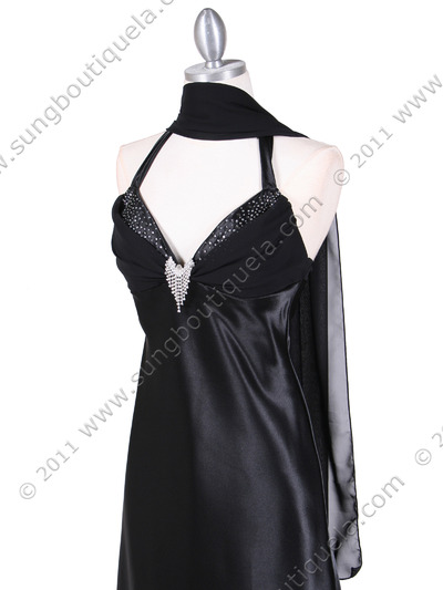 7121 Black Satin Evening Gown - Black, Alt View Medium