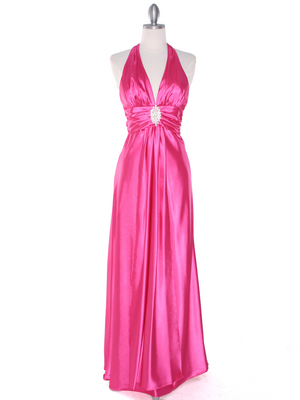 7122 Hot Pink Satin Halter Prom Dress, Hot Pink