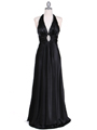 7122 Black Satin Halter Evening Gown - Black, Front View Thumbnail
