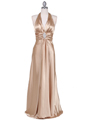7122 Gold Satin Halter Evening Gown - Gold, Front View Thumbnail