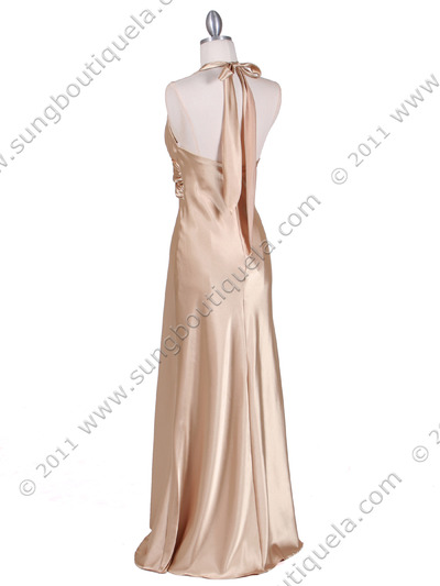 7122 Gold Satin Halter Evening Gown - Gold, Back View Medium