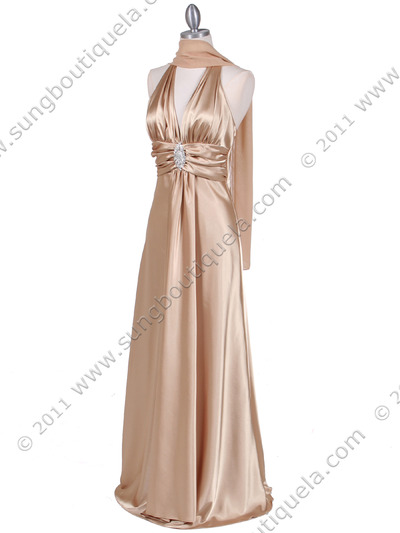 7122 Gold Satin Halter Evening Gown - Gold, Alt View Medium