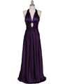 7122 Purple Satin Halter Evening Gown - Purple, Front View Thumbnail